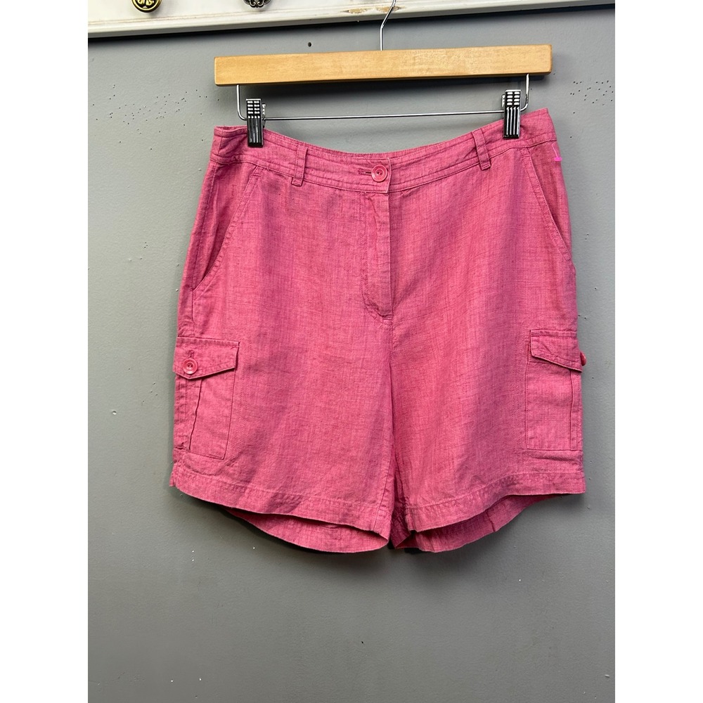 J. Jill Shorts Womens 4 Pink 100% Linen Cargo Mid Rise Casual Coastal Beach